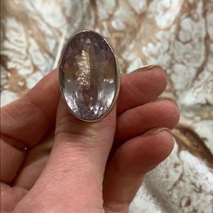 Huge kunzite pink sterling silver ring size 7
